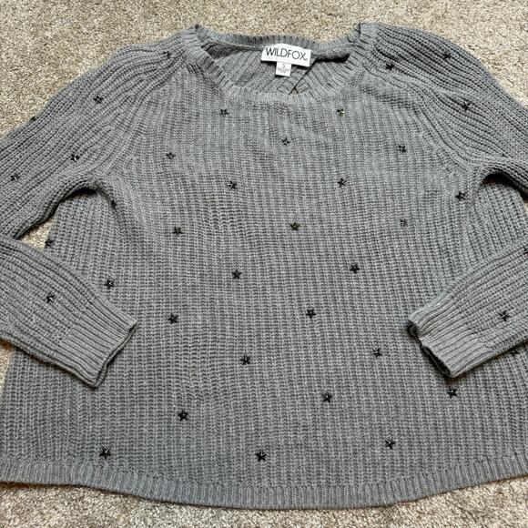 WILDFOX ERIKA STUD STARS KNIT GREY WOMEN LONG SLEEVE SWEATER - Picture 1 of 4